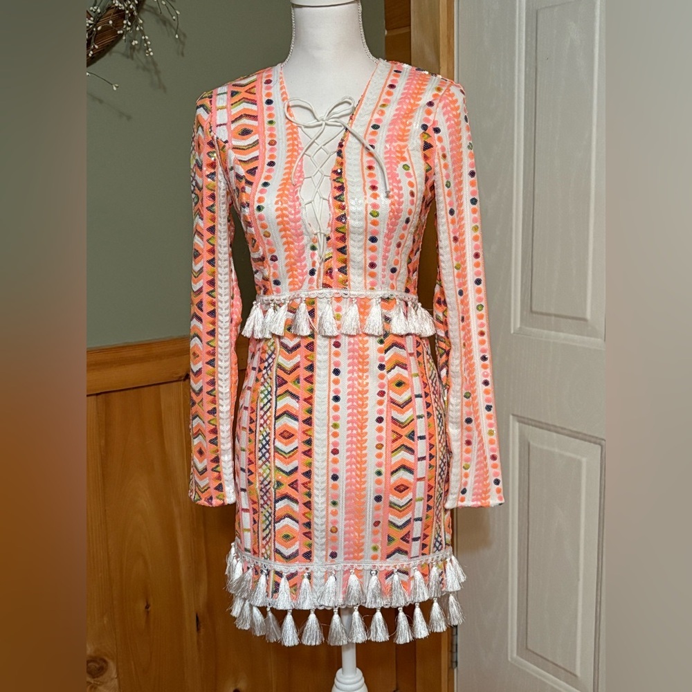 PrettyLittle Thing sequin tassel dress, size 4.